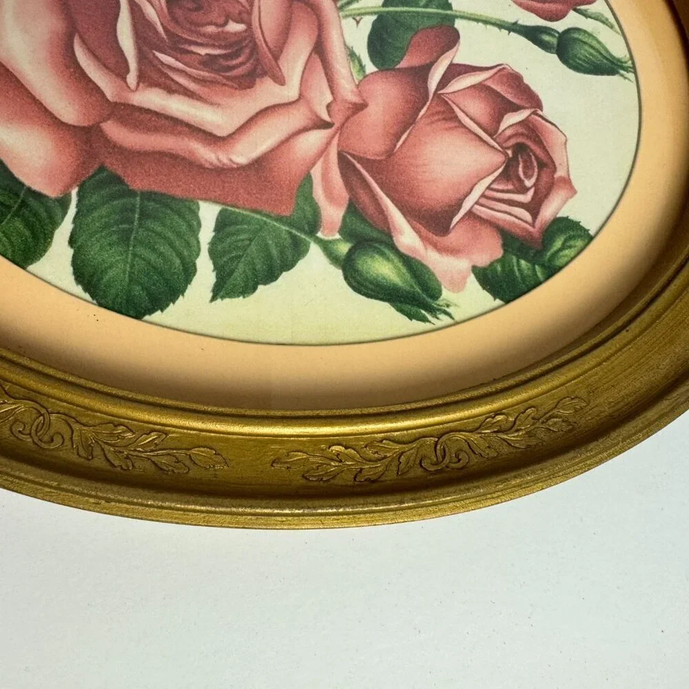 Vintage Oval Frame and Botanical Art Print Rose Pink Matted